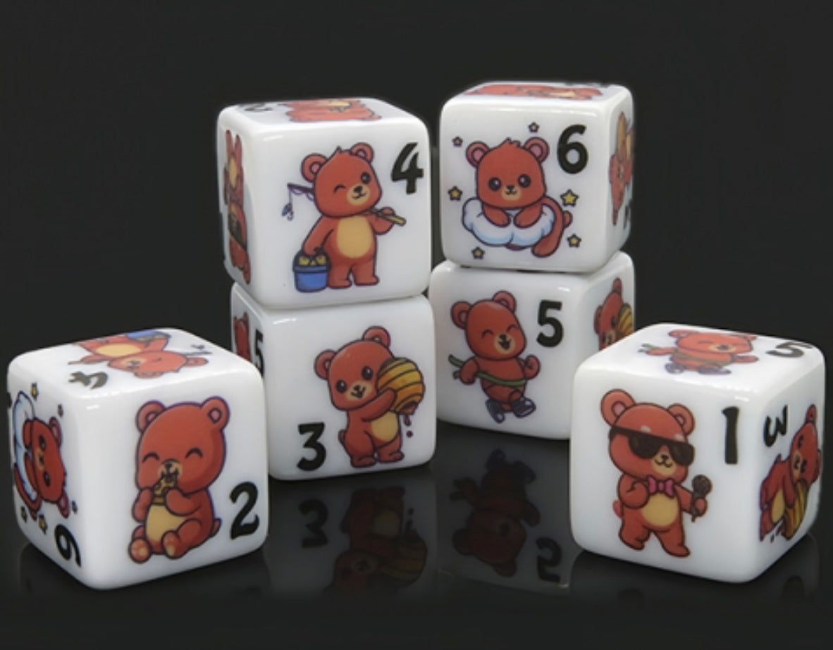 Set of 6 Cute Teddy Bear D6s