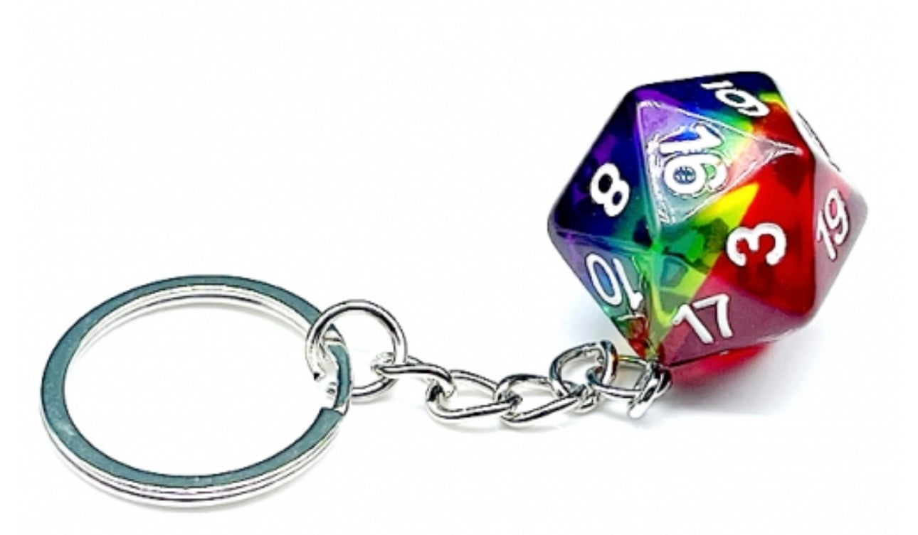 Rainbow D20 Keyring